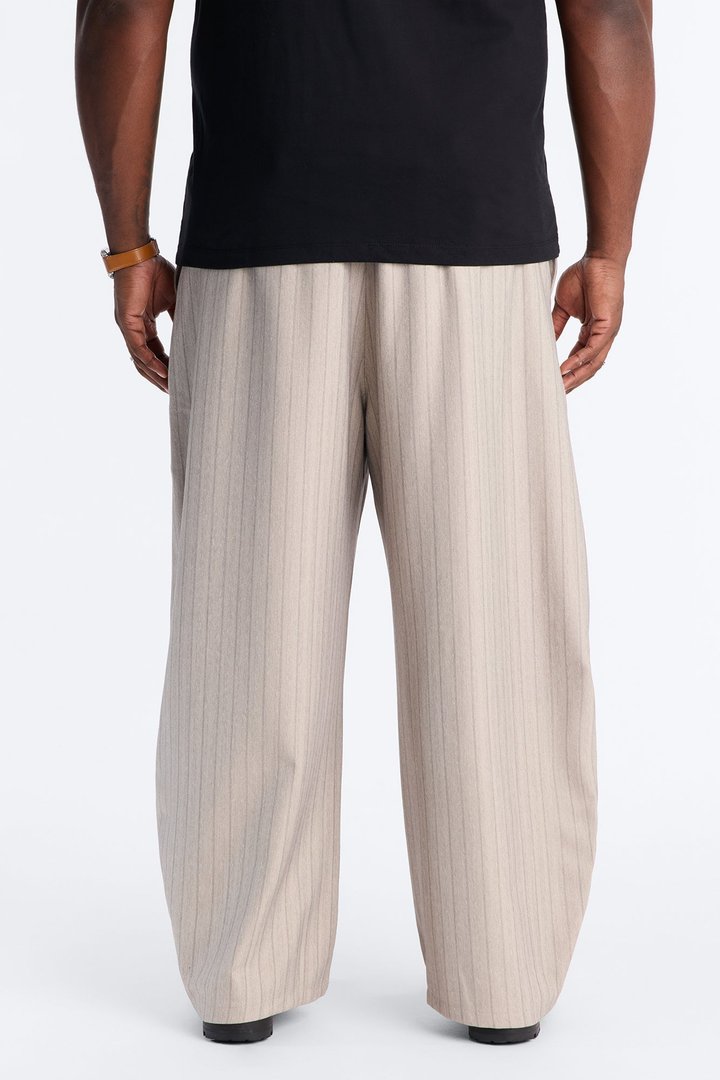 Herringbone Belted Barrel Trouser - Grey