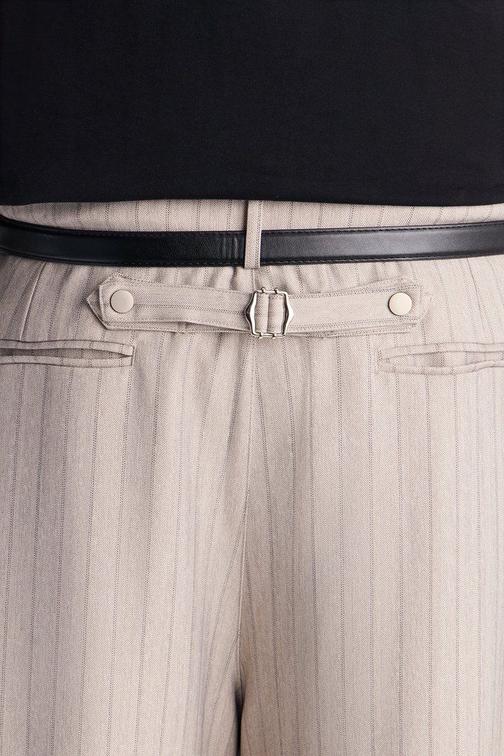 Herringbone Belted Barrel Trouser - Grey