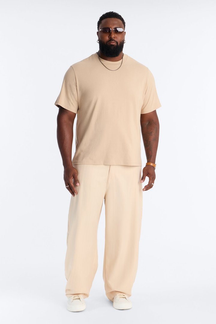 Herringbone Belted Barrel Trouser - Taupe