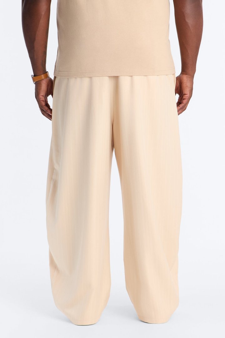 Herringbone Belted Barrel Trouser - Taupe
