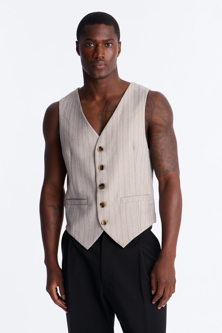 Herringbone Tailored Vest - Grey