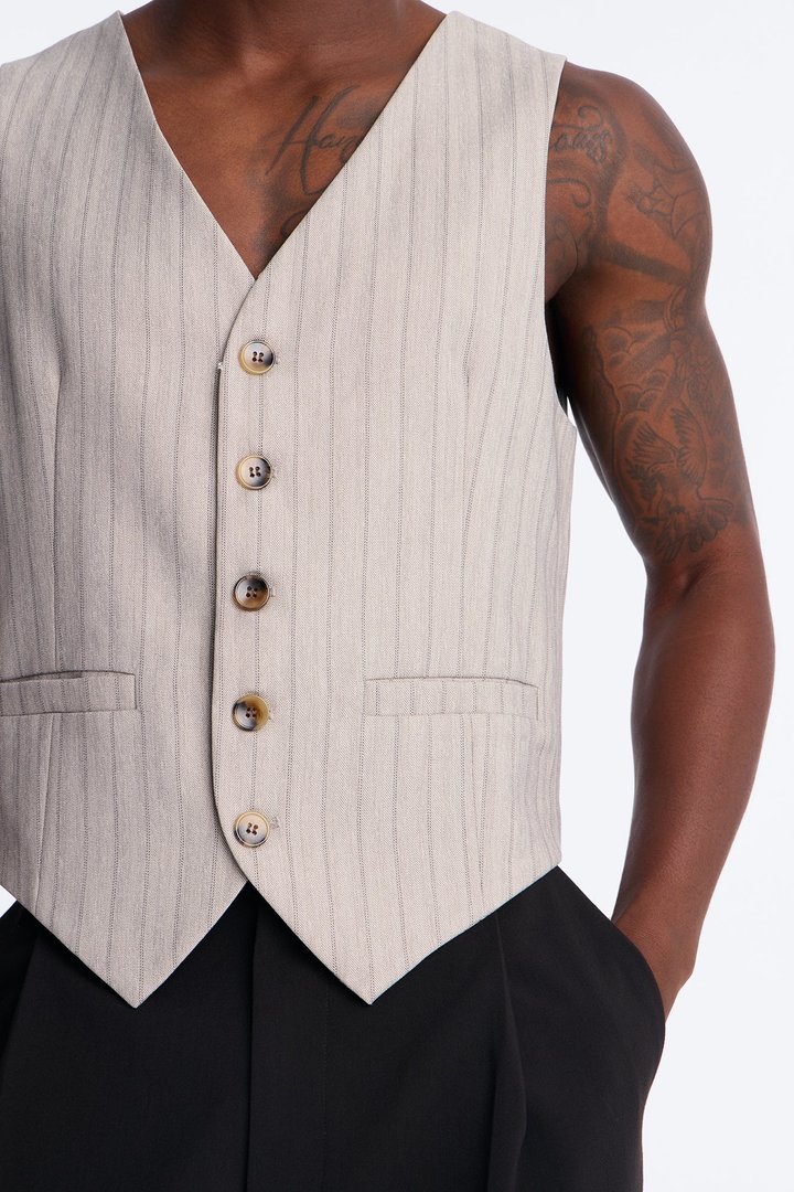 Herringbone Tailored Vest - Grey