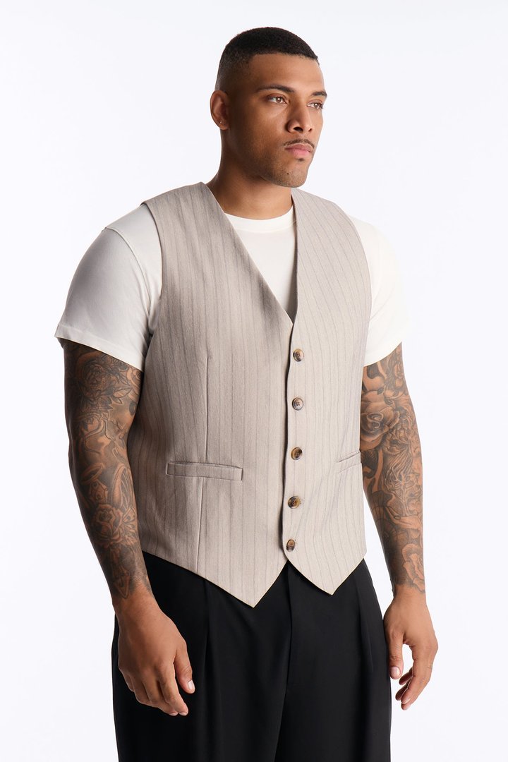Herringbone Tailored Vest - Grey