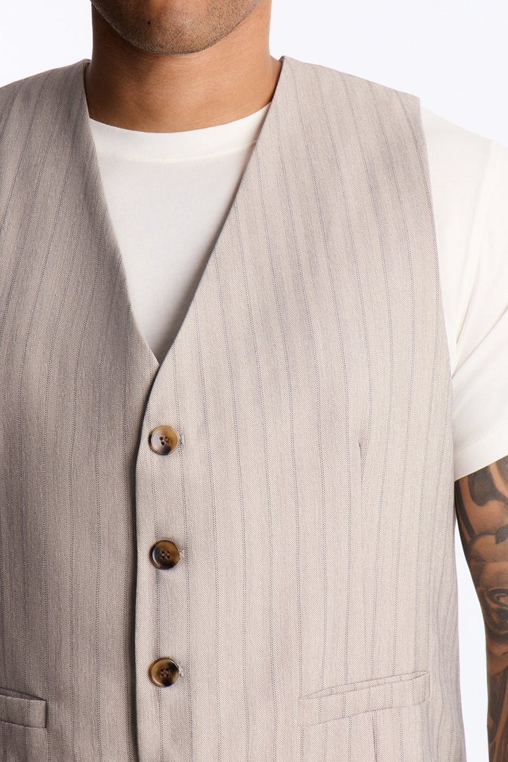 Herringbone Tailored Vest - Grey