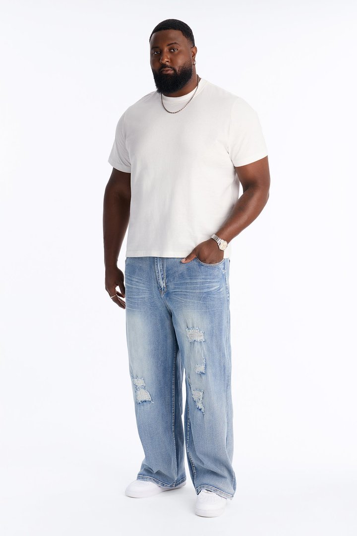 Baggy Classic Destroyed Jean - Light Blue Wash