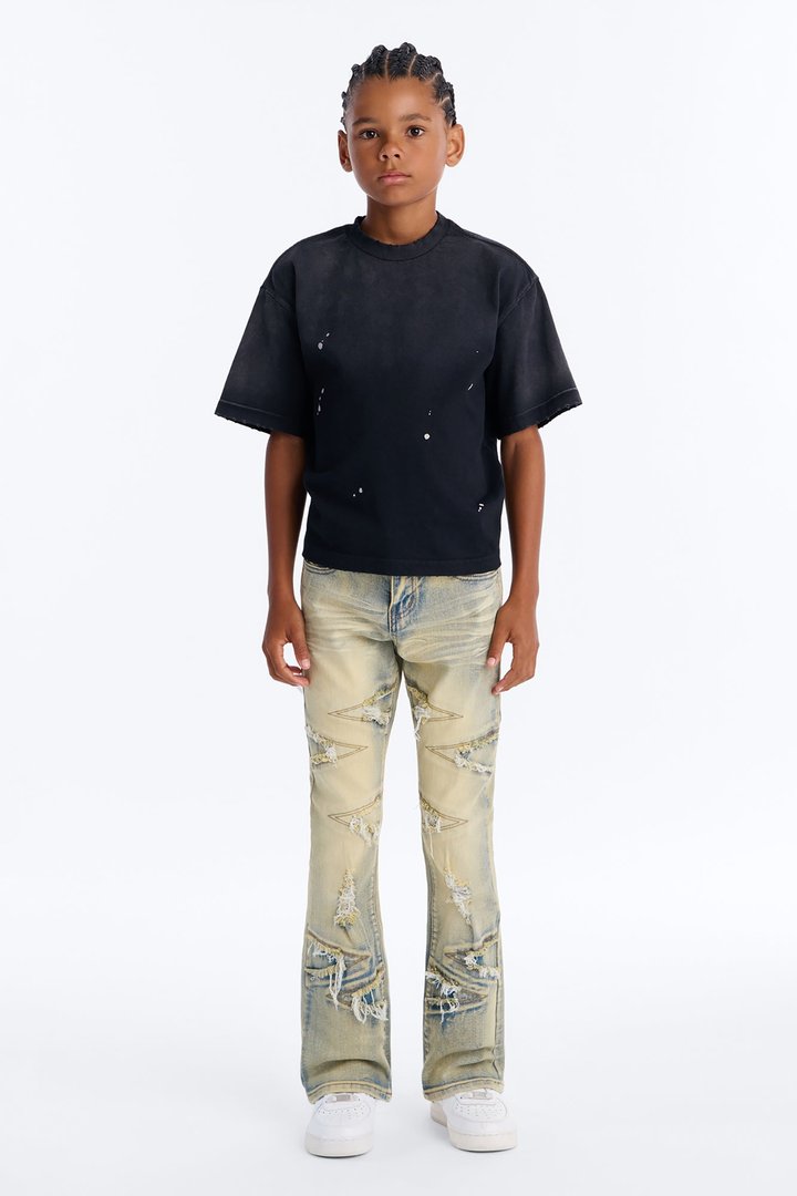 Mini Stacked Skinny Flare Triangle Fray Jeans - Light Wash