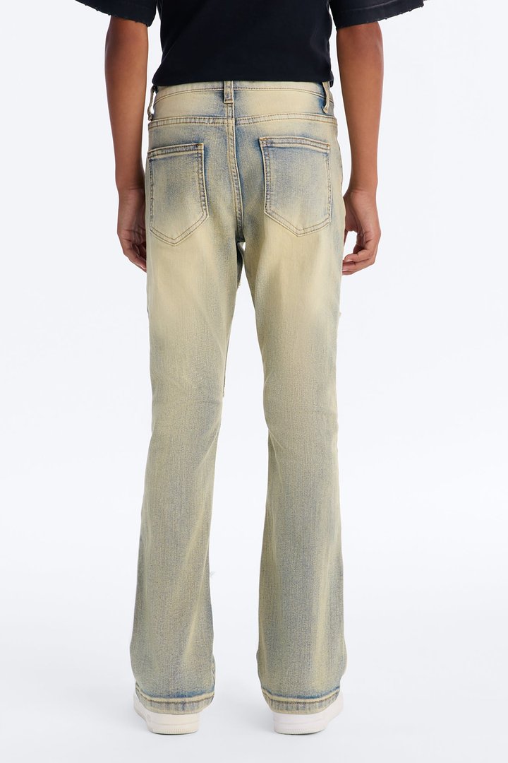 Mini Stacked Skinny Flare Triangle Fray Jeans - Light Wash