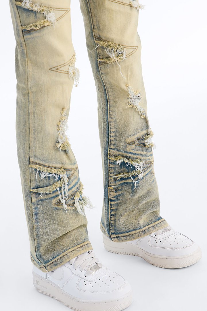 Mini Stacked Skinny Flare Triangle Fray Jeans - Light Wash