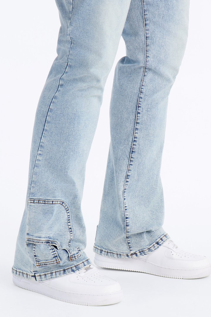 Stacked Skinny Flare Outlaw Hem Jean - Light Wash