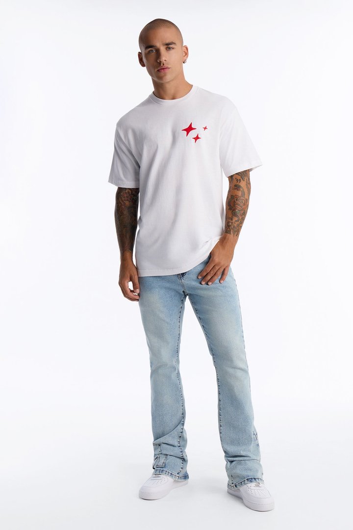 Stacked Skinny Flare Outlaw Hem Jean - Light Wash