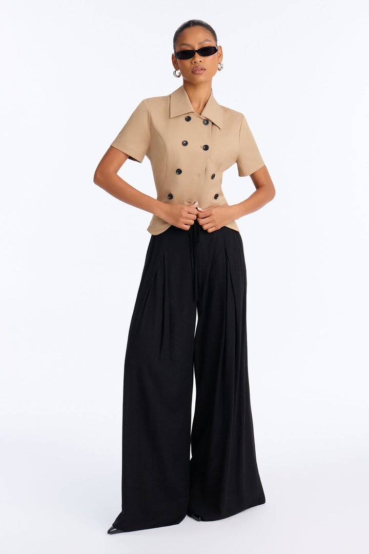 Karianna Linen Blend Wide Leg Pant - Black