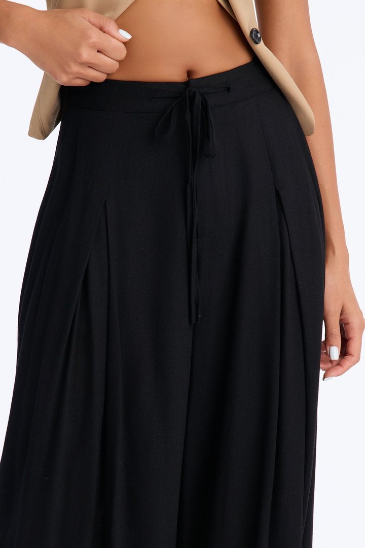 Karianna Linen Blend Wide Leg Pant - Black