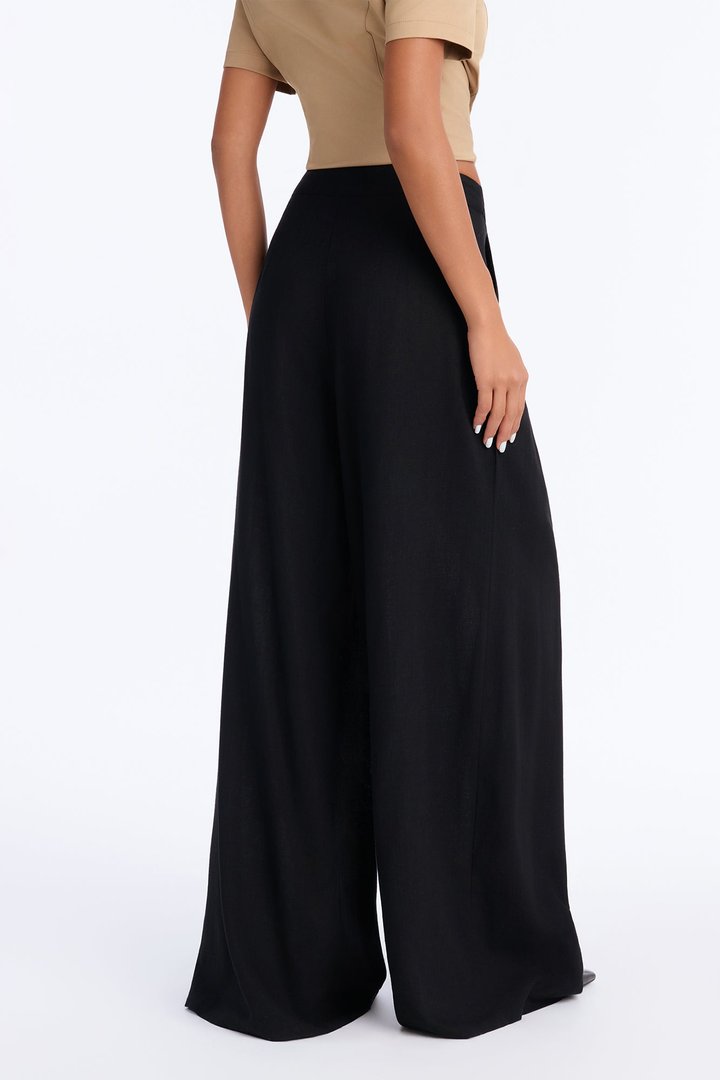 Karianna Linen Blend Wide Leg Pant - Black