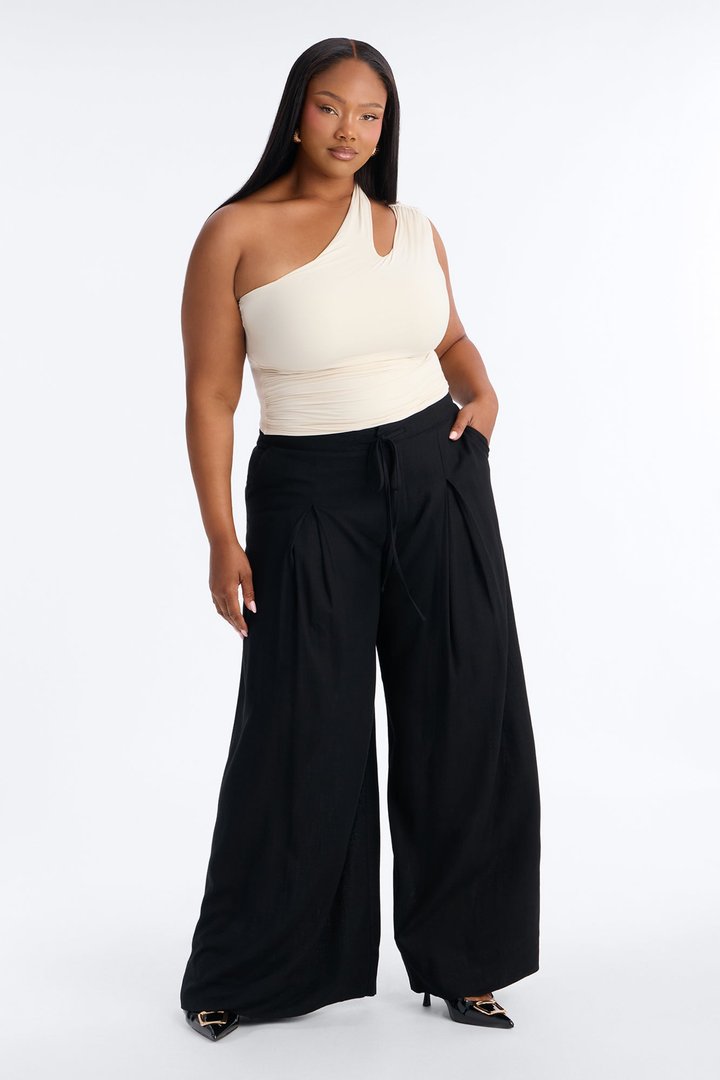 Karianna Linen Blend Wide Leg Pant - Black