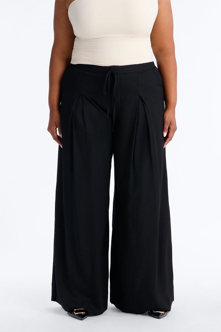 Karianna Linen Blend Wide Leg Pant - Black