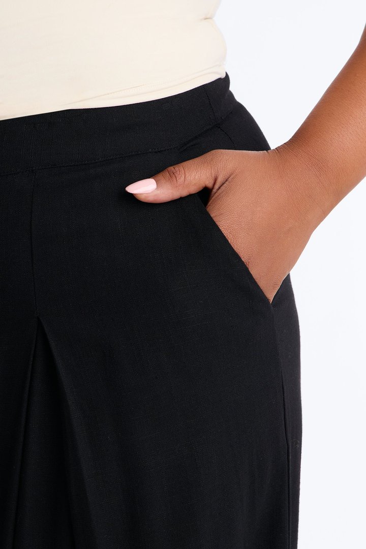 Karianna Linen Blend Wide Leg Pant - Black