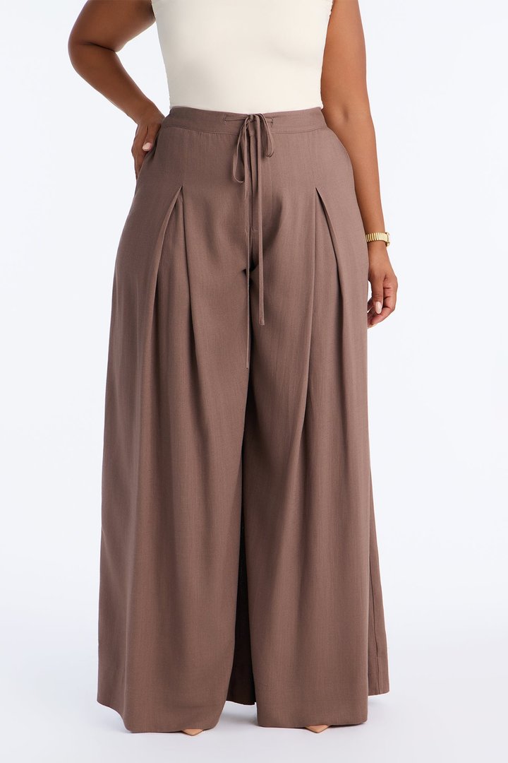 Karianna Linen Blend Wide Leg Pant - Caffe