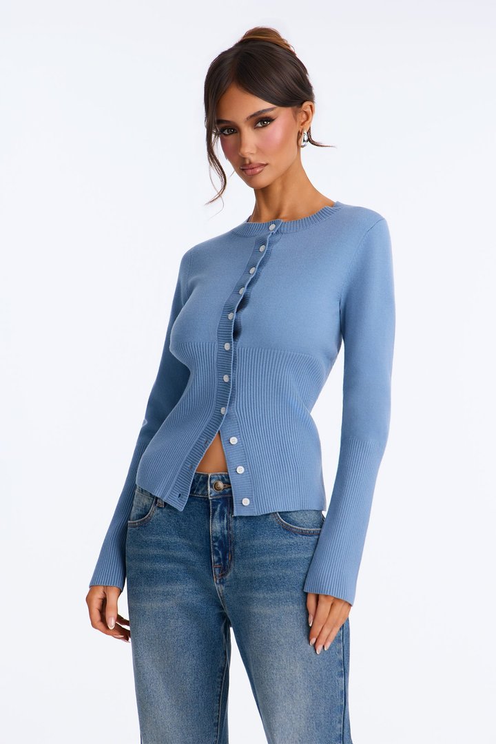 On A Daily Crew Neck Cardigan - Blue
