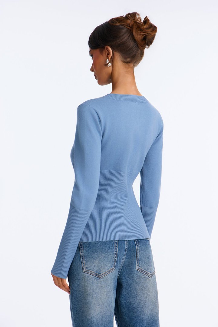 On A Daily Crew Neck Cardigan - Blue