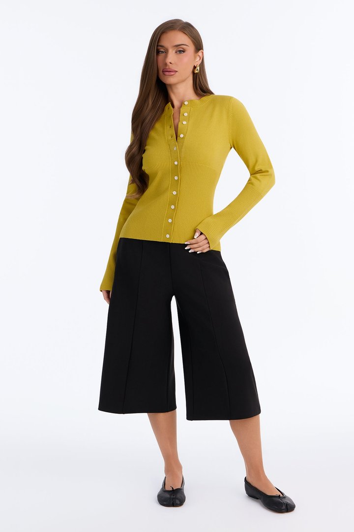 On A Daily Crew Neck Cardigan - Chartreuse