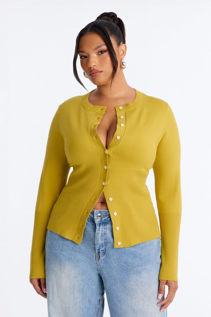 On A Daily Crew Neck Cardigan - Chartreuse
