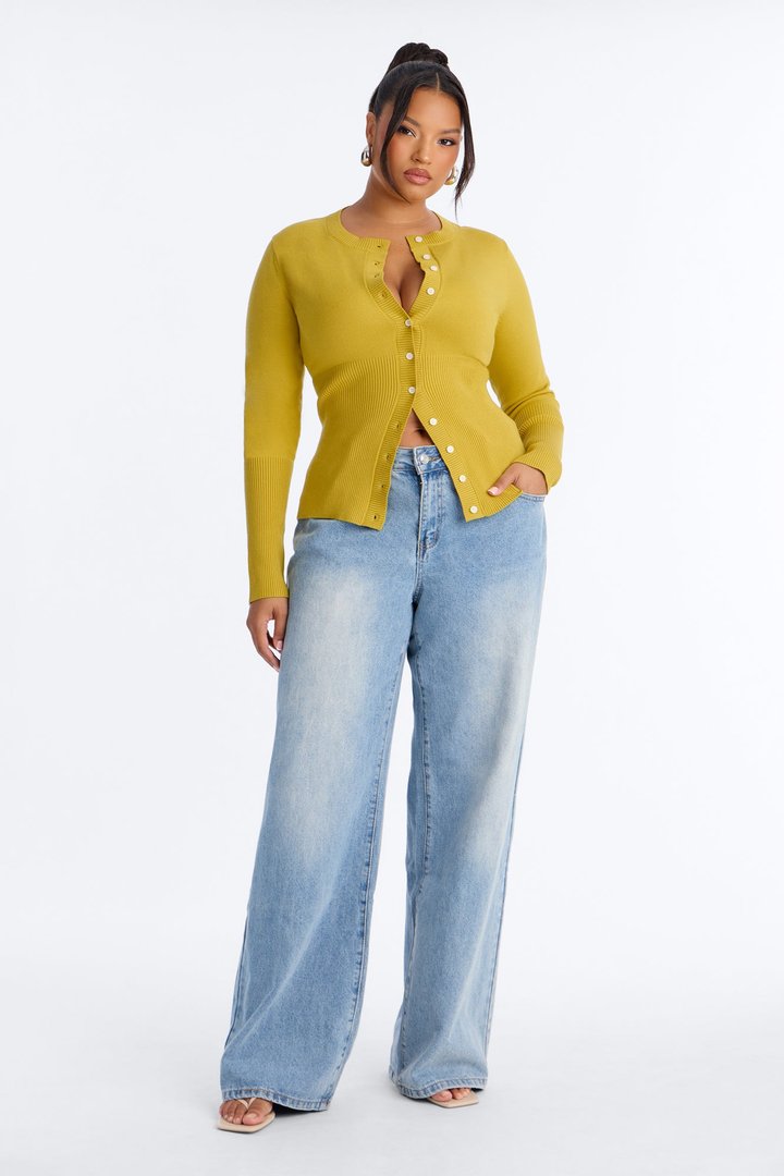 On A Daily Crew Neck Cardigan - Chartreuse