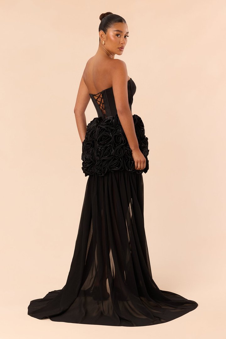 Make An Entrance Floral Applique Maxi Dress - Black