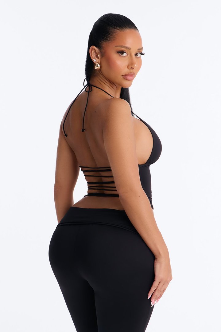 Second Skin Double Lined String Halter Top - Black
