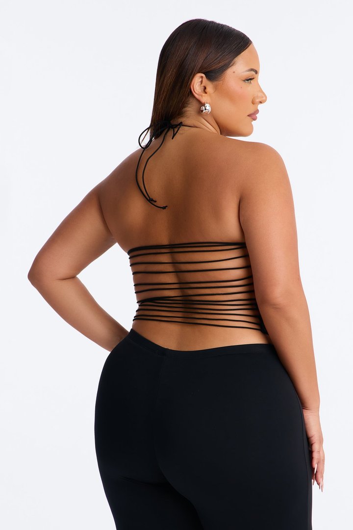 Second Skin Double Lined String Halter Top - Black