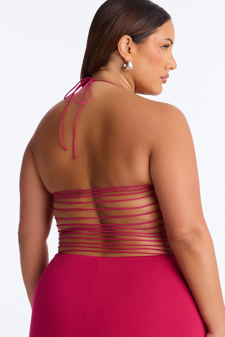 Second Skin Double Lined String Halter Top - Raspberry