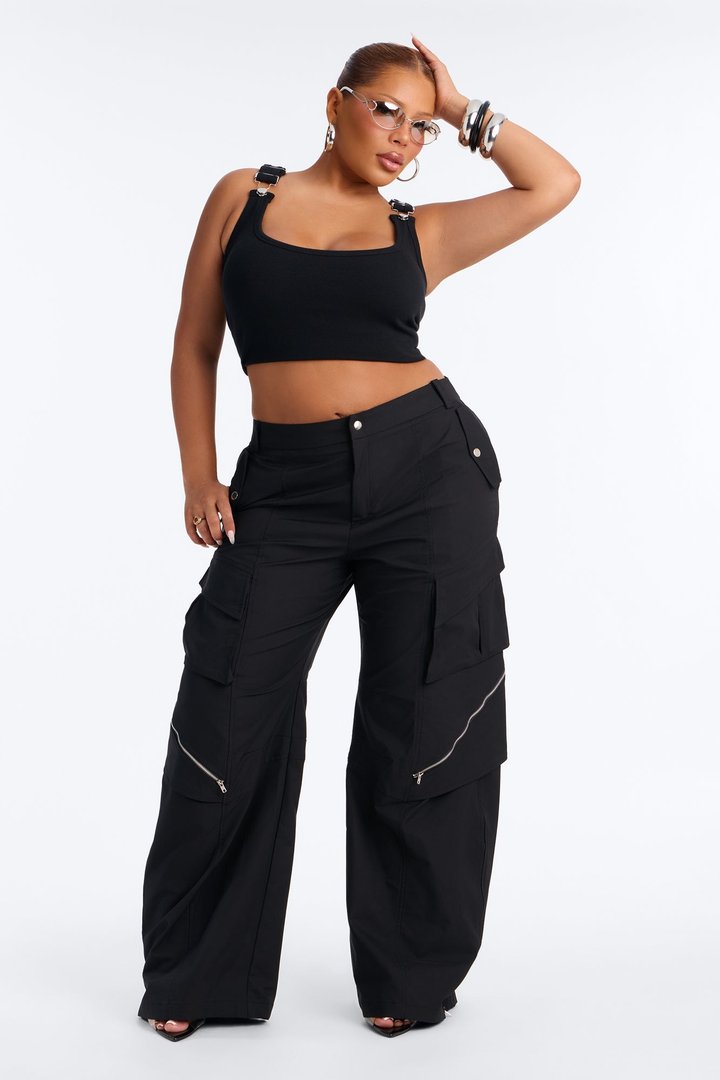 Don't Call Me Windbreaker Wide Leg Cargo Pant 33 - Black