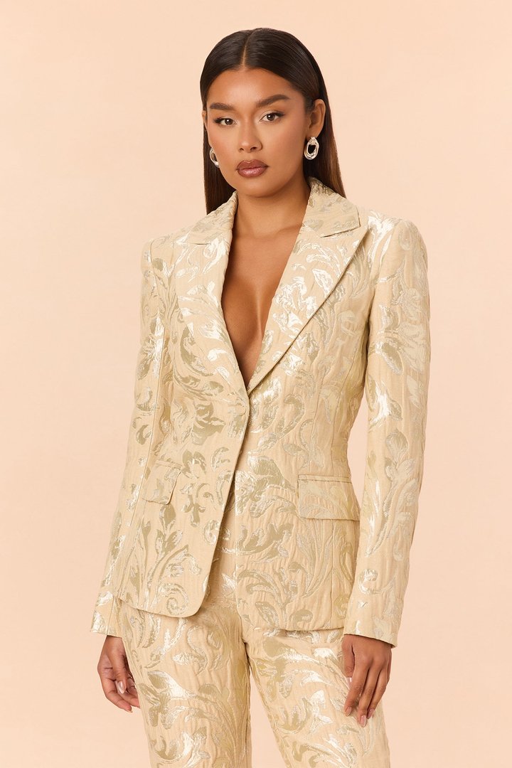 Kimberly Blazer Jacquard Set - Nude/combo