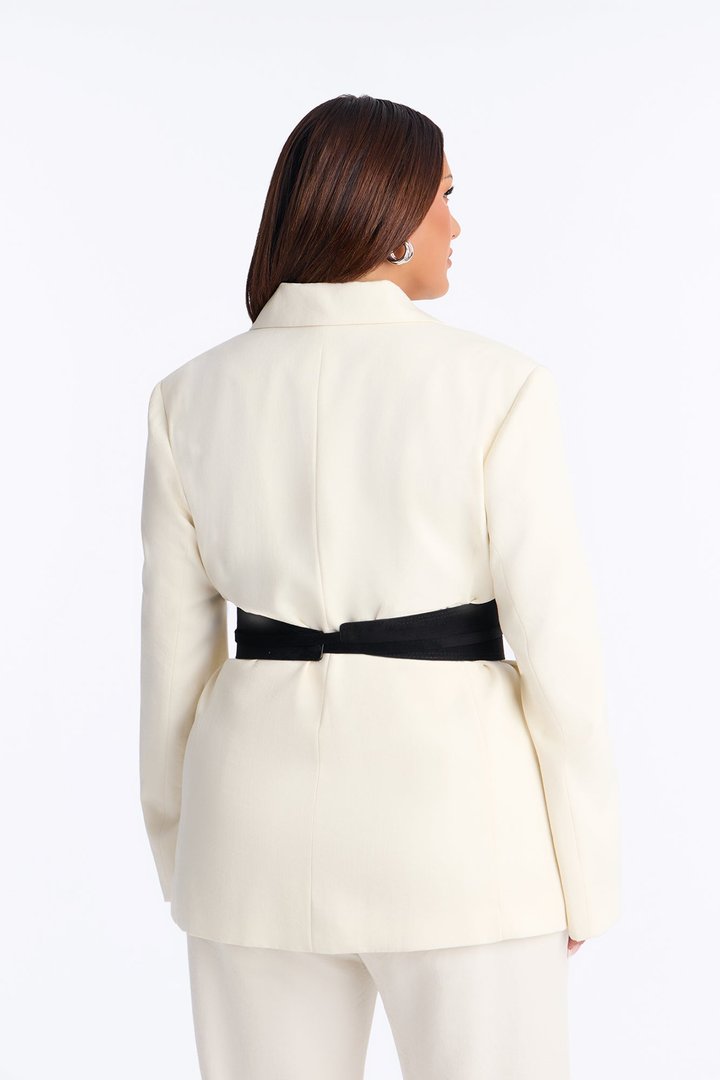 Faye Double Breasted Belted Waist Blazer - Ivory