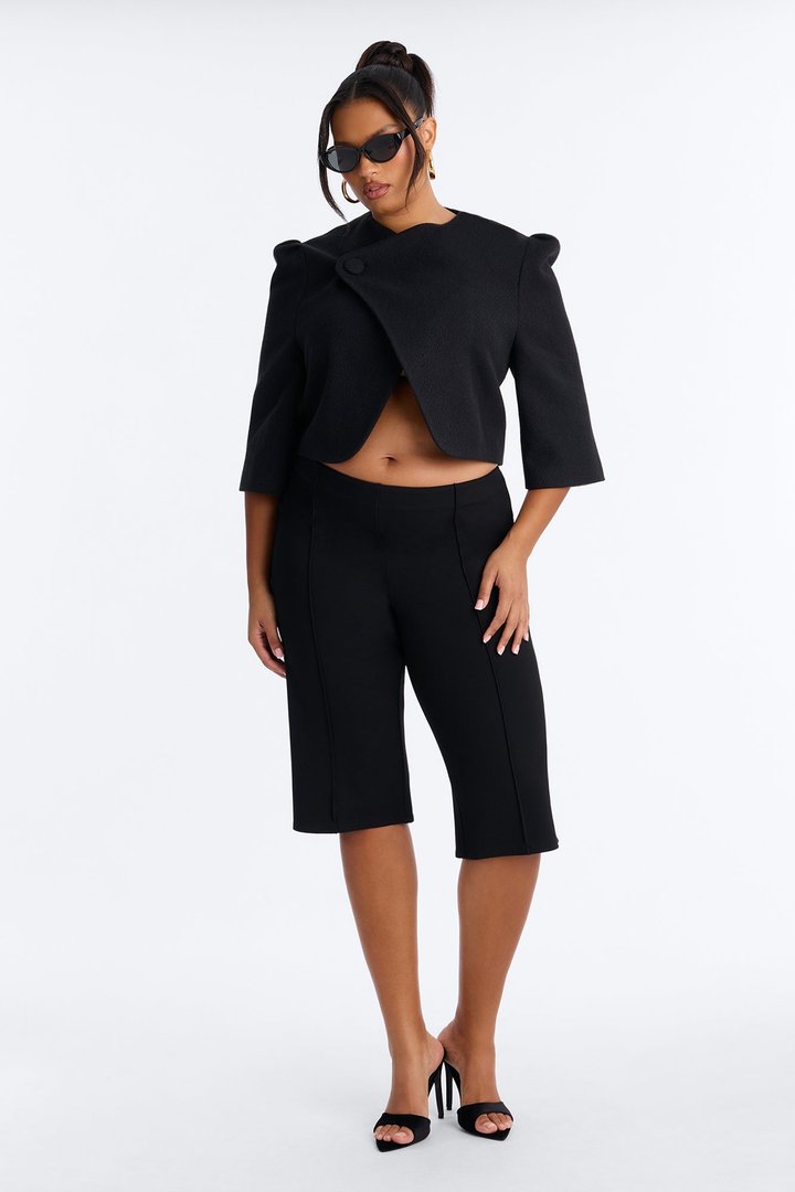 Kate Cropped Short Sleeve Crossover Blazer - Black