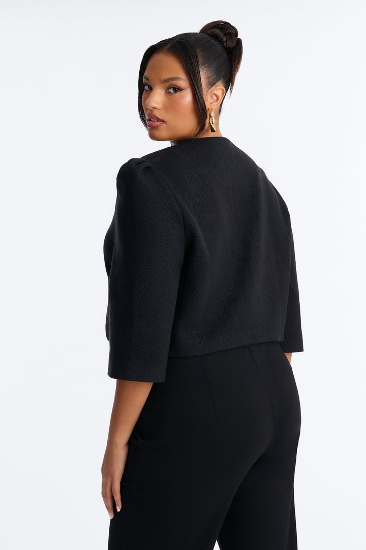 Kate Cropped Short Sleeve Crossover Blazer - Black
