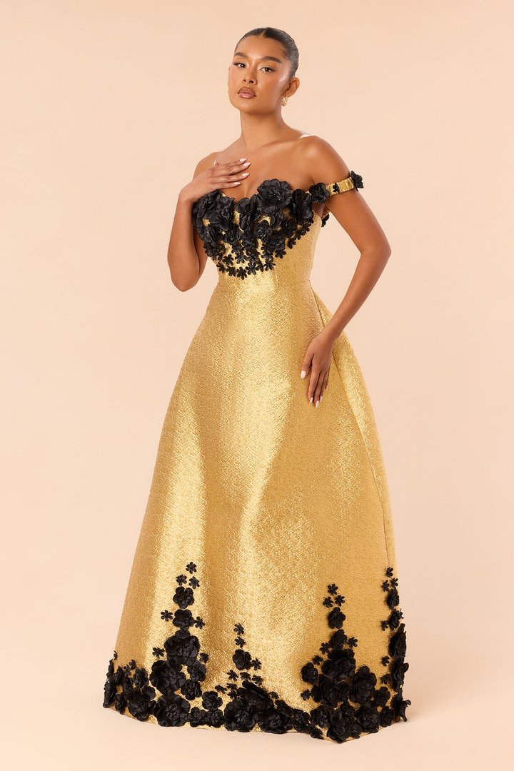 Luxe Feeling Metallic Gown - Gold/Black