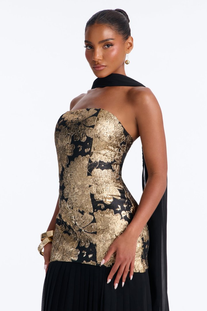 Bare Beauty Scarf Jacquard Gown - Black/Gold