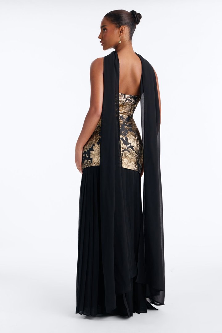 Bare Beauty Scarf Jacquard Gown - Black/Gold