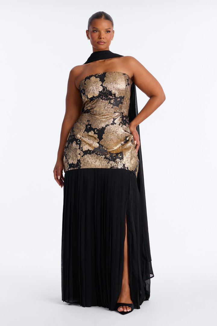 Bare Beauty Scarf Jacquard Gown - Black/Gold