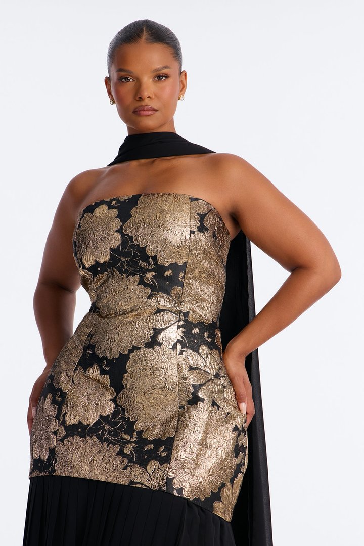 Bare Beauty Scarf Jacquard Gown - Black/Gold