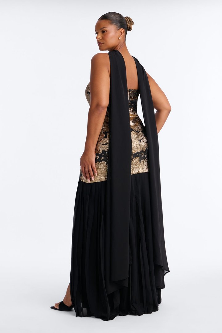 Bare Beauty Scarf Jacquard Gown - Black/Gold