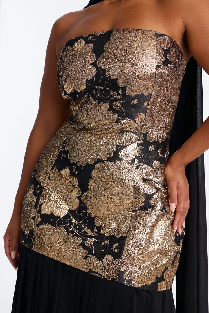 Bare Beauty Scarf Jacquard Gown - Black/Gold