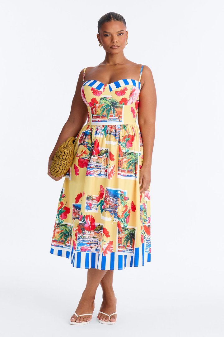 Italian Coast Poplin Midi Dress - Yellow/combo