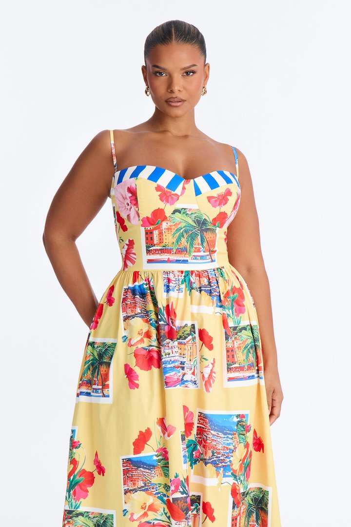 Italian Coast Poplin Midi Dress - Yellow/combo