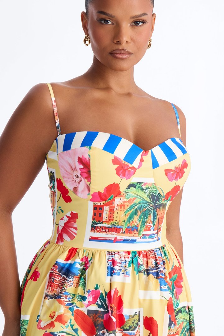 Italian Coast Poplin Midi Dress - Yellow/combo