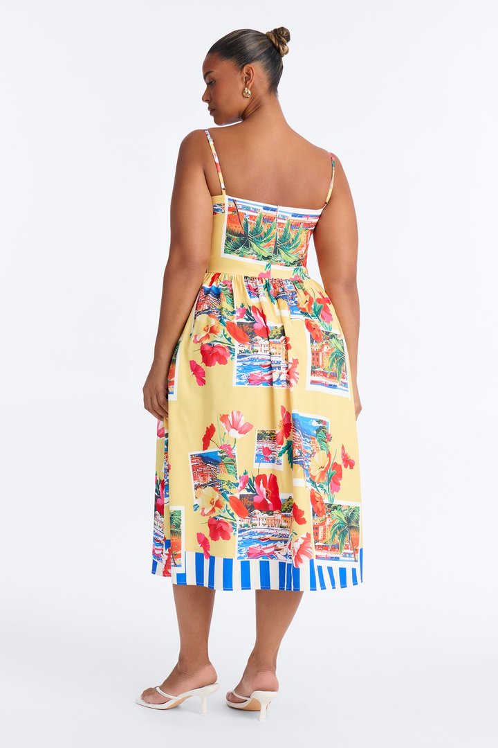 Italian Coast Poplin Midi Dress - Yellow/combo