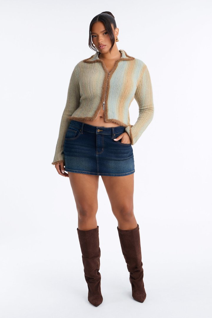 Ombre Cozy Zip Front Cardigan - Brown/combo