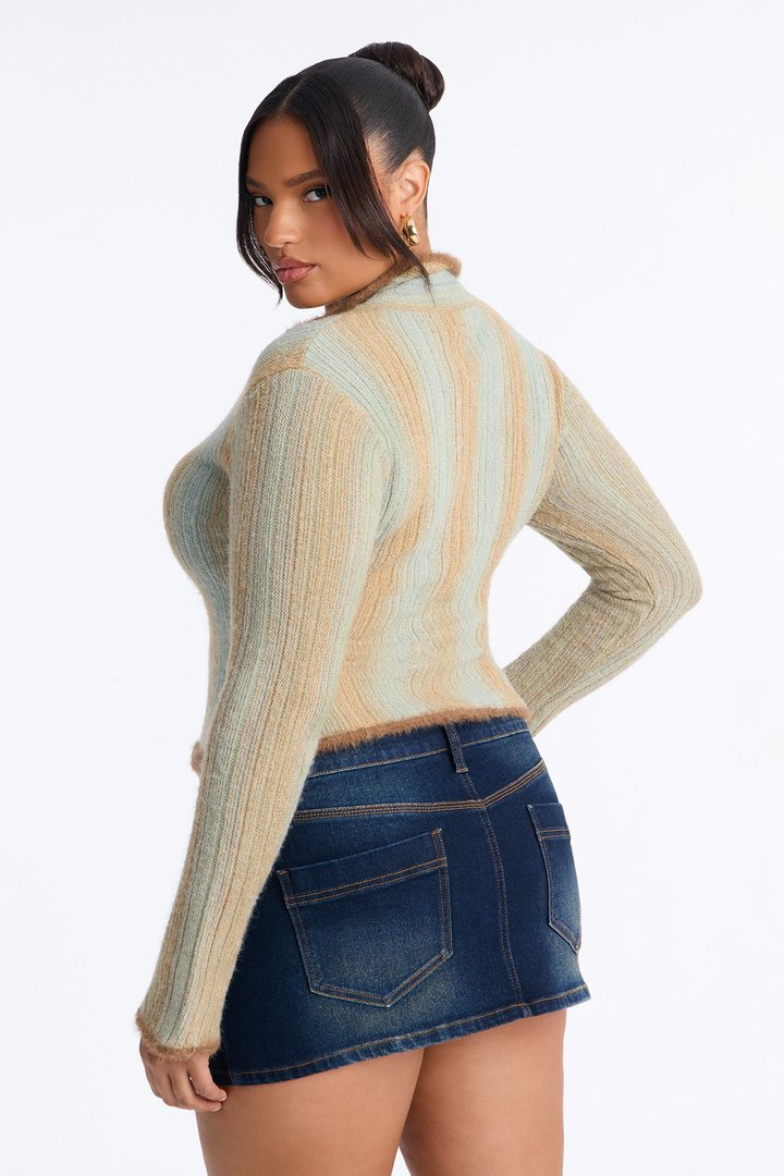 Ombre Cozy Zip Front Cardigan - Brown/combo