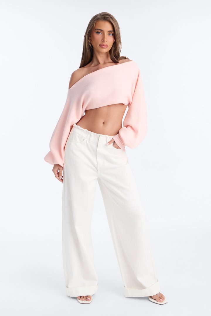 Love Away One Shoulder Sweater Top - Light Pink