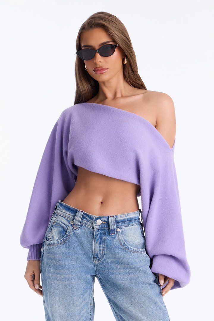 Love Away One Shoulder Sweater Top - Periwinkle